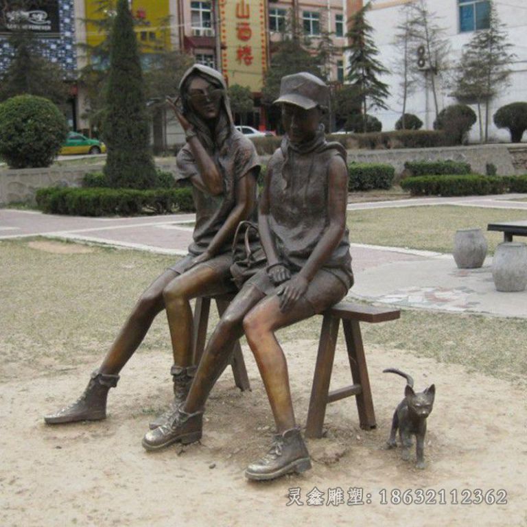 逛街美女人物景观铜雕