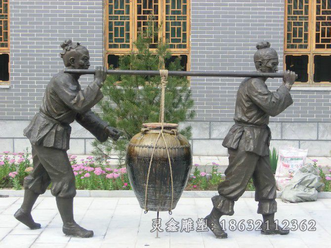 古代人物酿酒小区铜雕