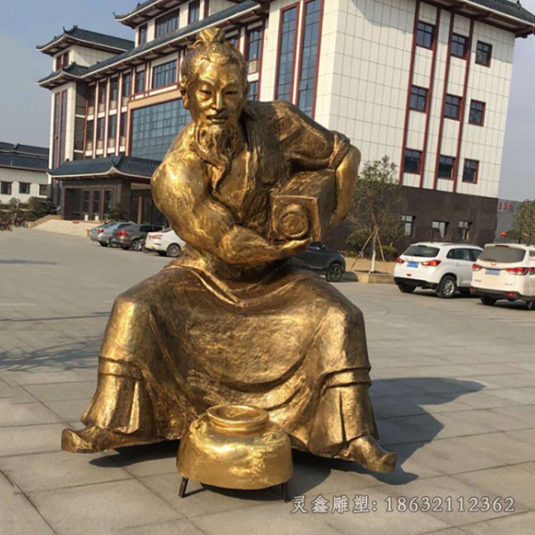 古代人物倒酒景观铜雕