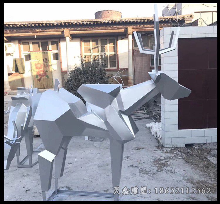 不锈钢几何梅花鹿雕塑
