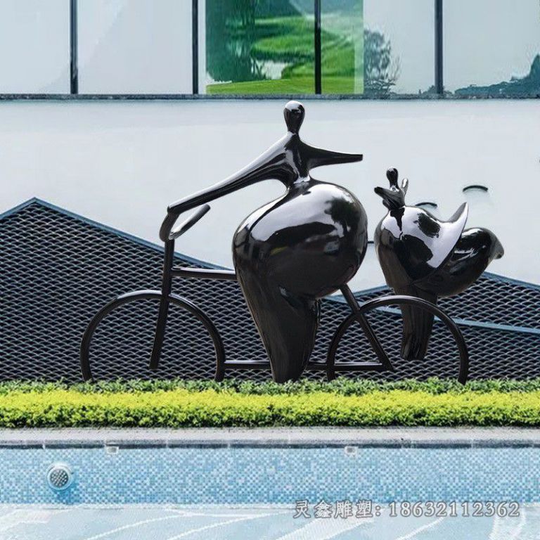 胖妞骑自行车景观铜雕