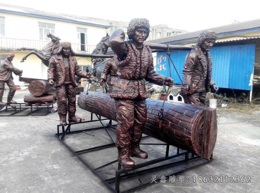 齐心协力干活人物铜雕