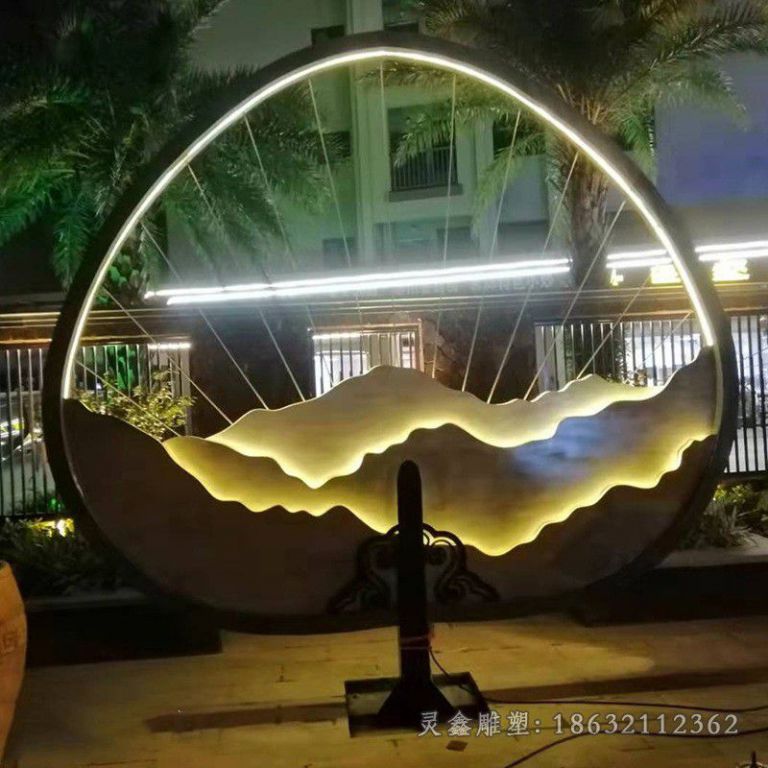 不锈钢发光扇子景观雕塑