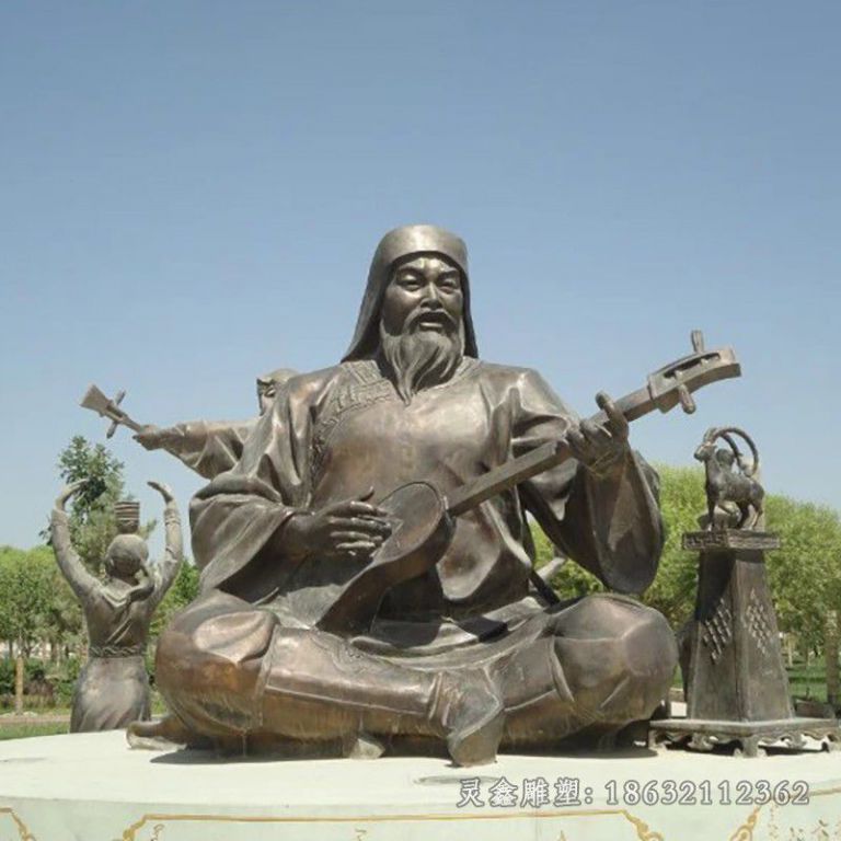 少数民族弹小提琴铜雕