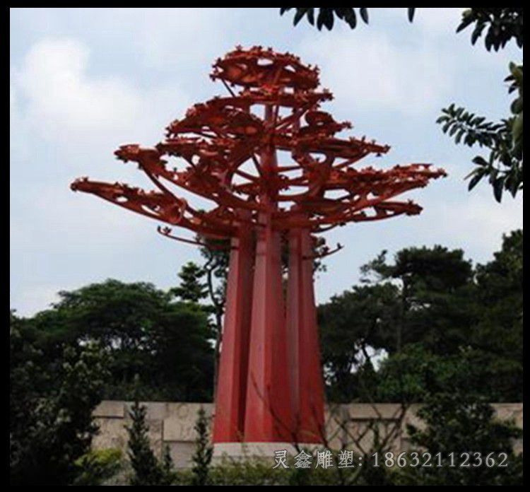 不锈钢彩绘树抽象雕塑