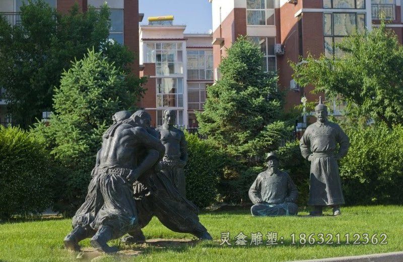 摔跤古代人物景观铜雕
