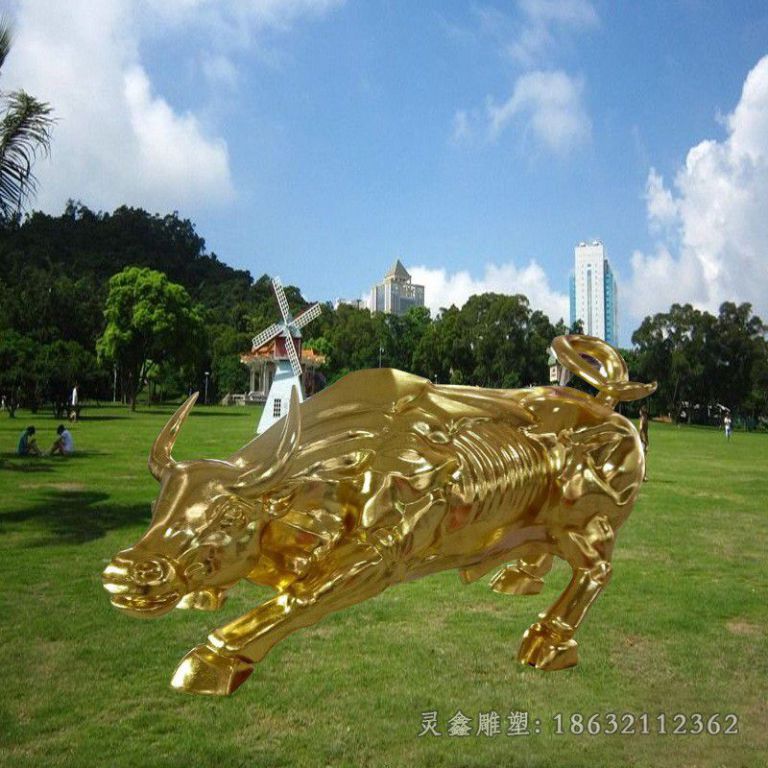 不锈钢华尔街牛景观雕塑