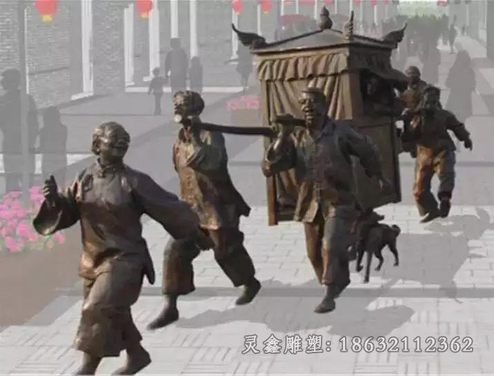 抬花轿广场小品铜雕