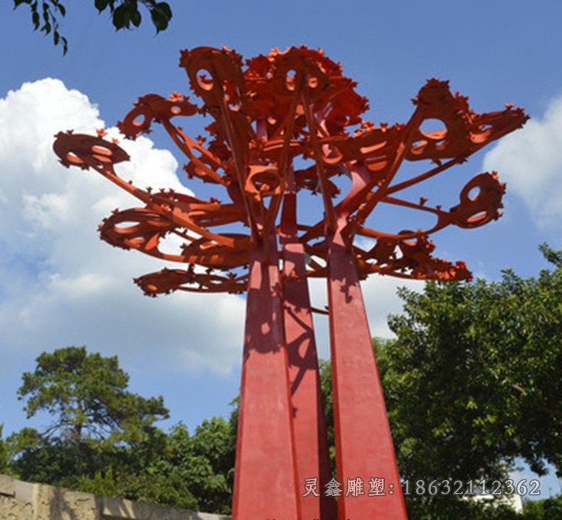 不锈钢抽象树彩绘雕塑