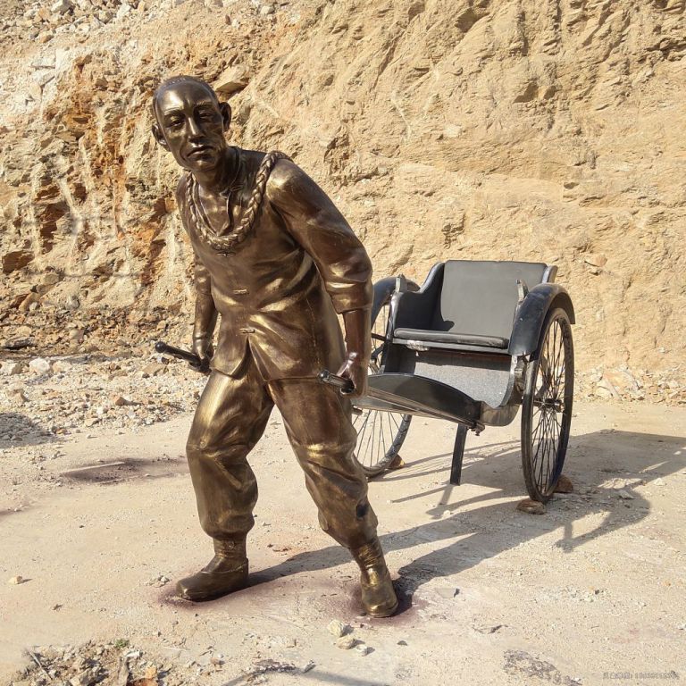 古代黄包车人物景观铜雕
