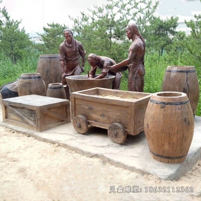 古代酿酒景观人物铜雕