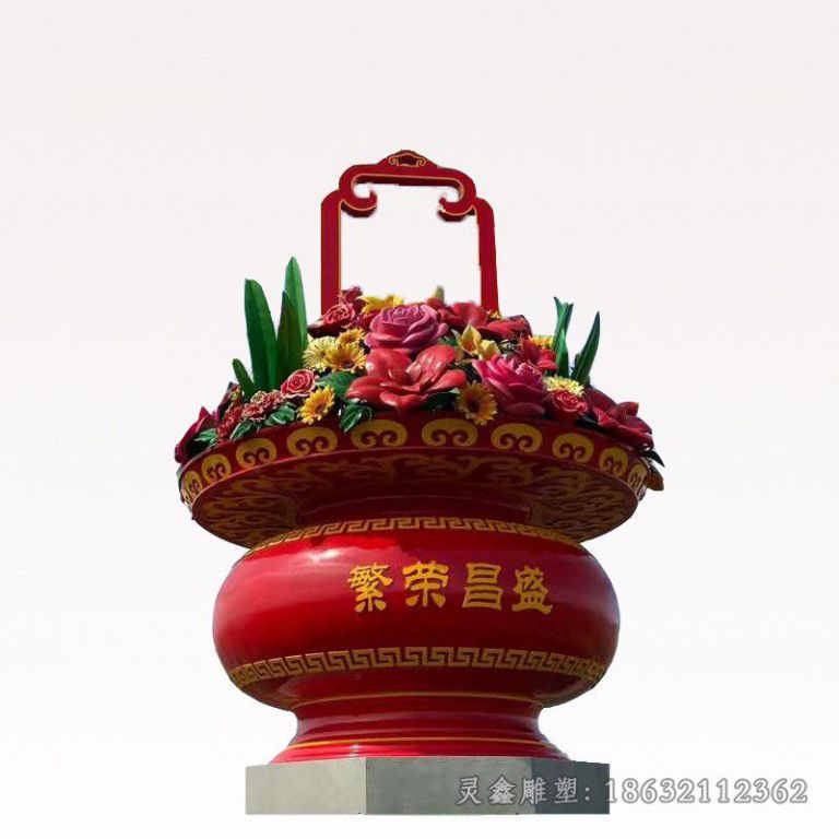 不锈钢鲜花彩绘景观雕塑