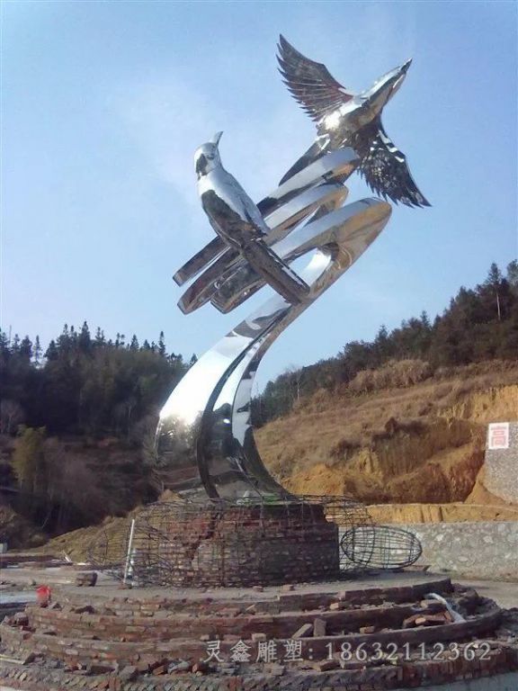 不锈钢镜面小鸟抽象雕塑