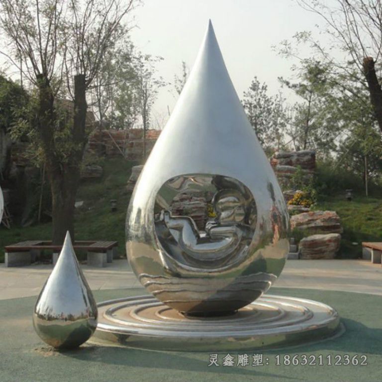 不锈钢抽象镜面水滴雕塑