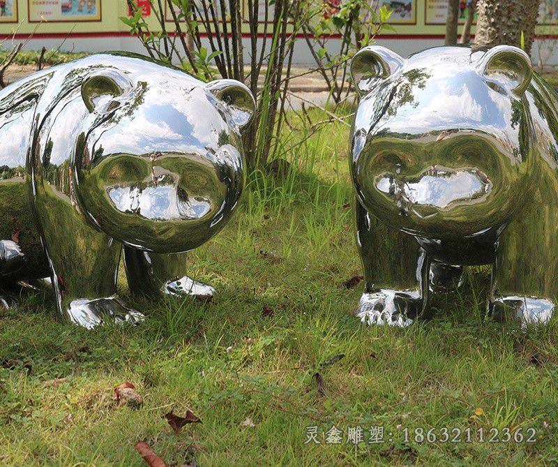 不锈钢熊猫广场动物雕塑