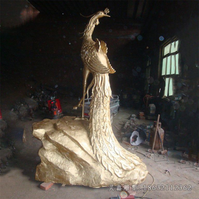孔雀动物景观抽象铜雕