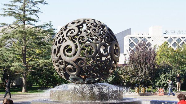 镂空球喷泉抽象景观铜雕