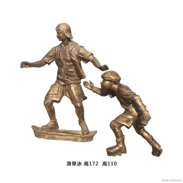 玩轮滑人物小品铜雕