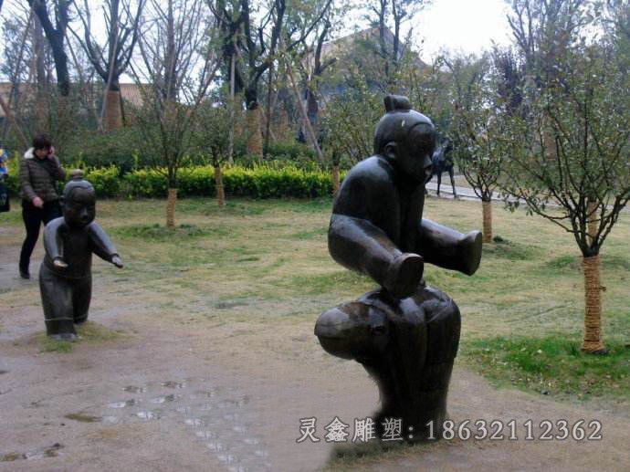 玩跳山羊儿童景观铜雕