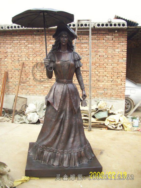 西方美女打伞景观铜雕