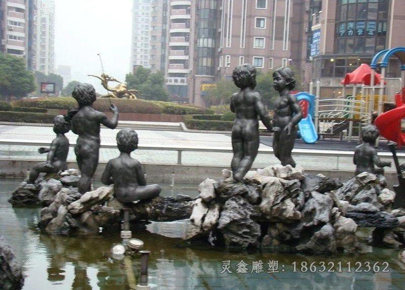 西方小孩户外景观铜雕