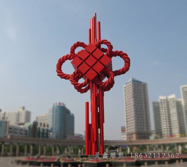 不锈钢彩绘中国结校园雕塑