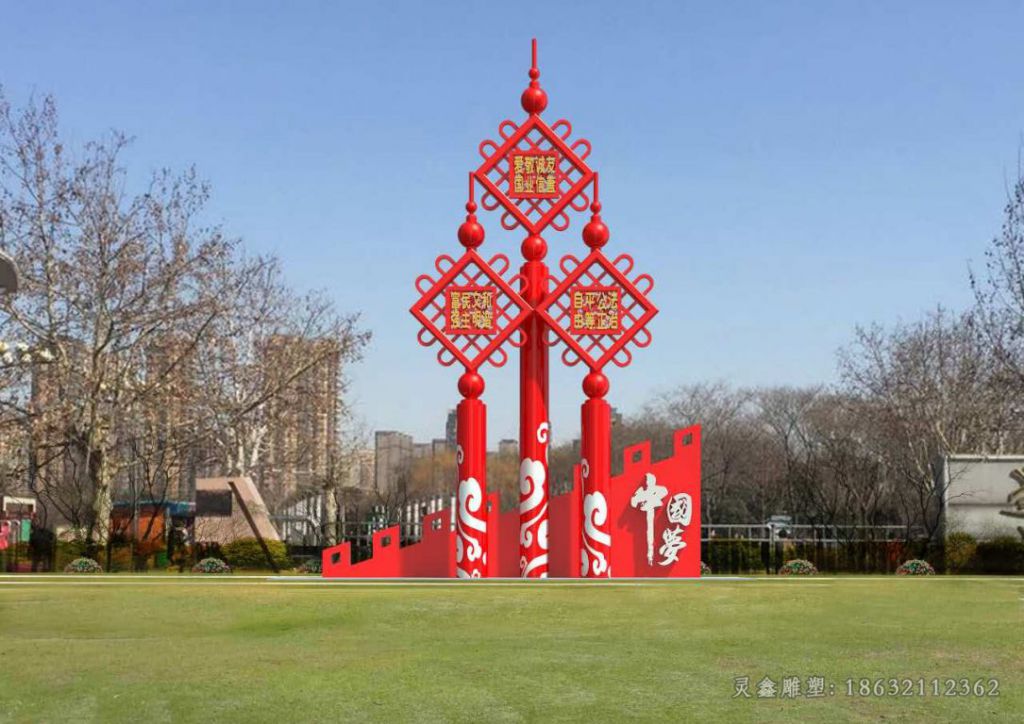 不锈钢彩绘中国结商场雕塑