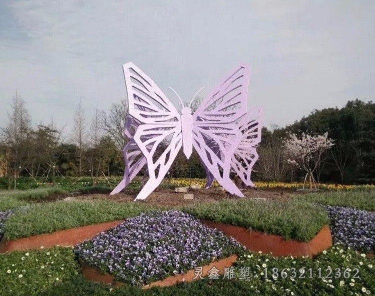 不锈钢彩绘蝴蝶动物雕塑
