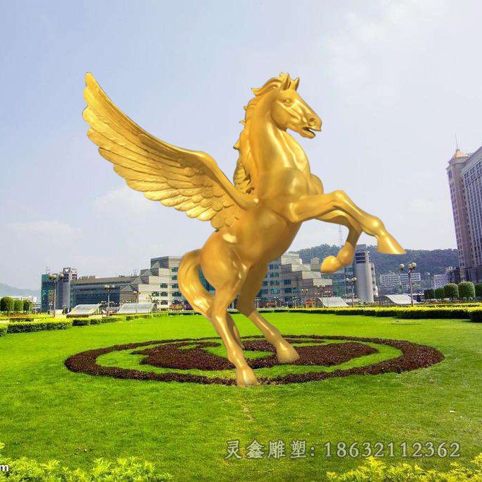 不锈钢展翅马动物雕塑