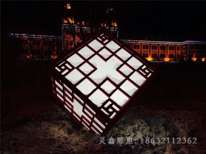 不锈钢发光魔方景观雕塑