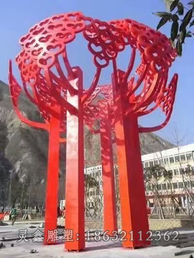 抽象树彩绘不锈钢景观雕塑