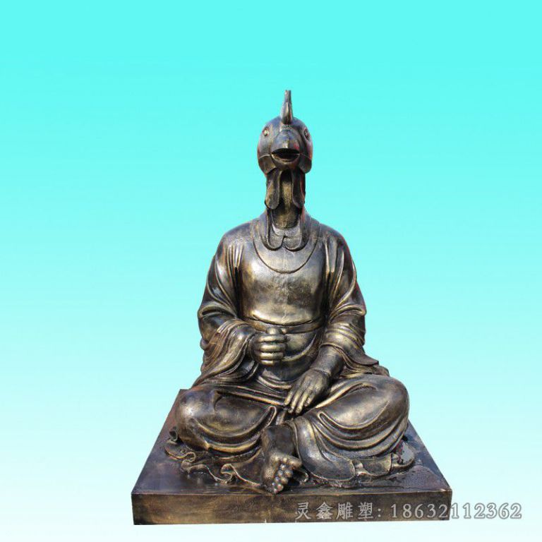 人身兽头生肖鸡铜雕