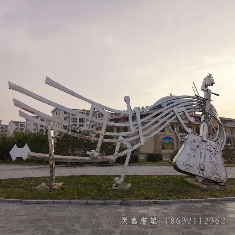 抽象大提琴景观不锈钢雕塑