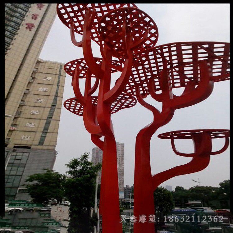 不锈钢蘑菇树造型景观雕塑
