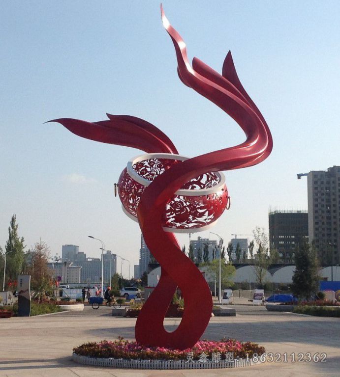 红色主题不锈钢景观雕塑