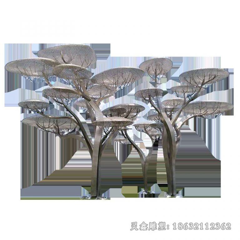 不锈钢镂空蘑菇树景观雕塑