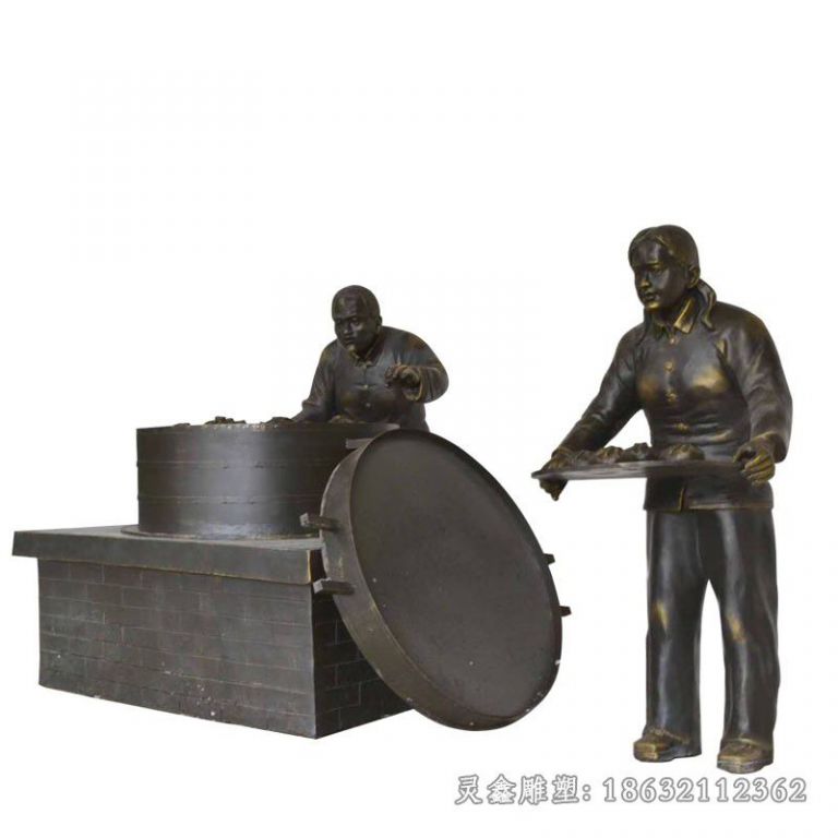 蒸包子民俗景观铜雕