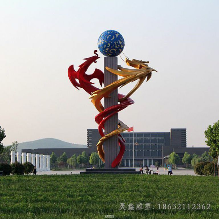 龙凤戏珠不锈钢景观雕塑