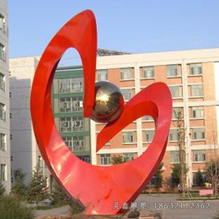 彩绘心形不锈钢景观雕塑