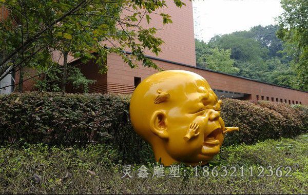 不锈钢彩绘儿童头像雕塑