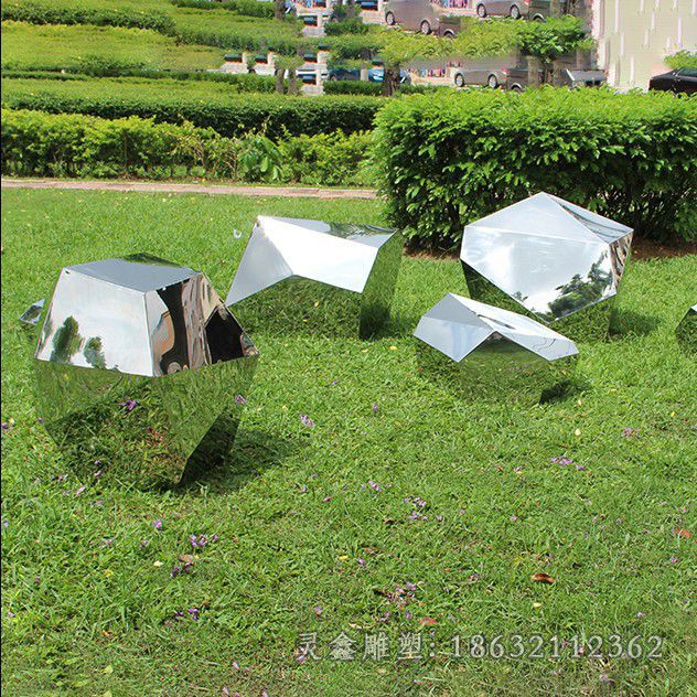 不锈钢几何石头校园雕塑