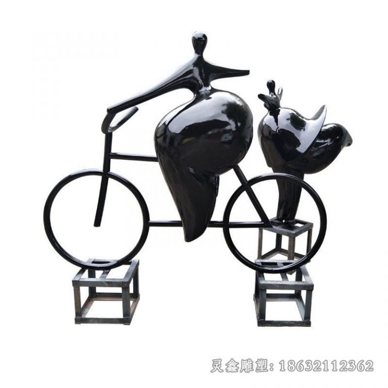 胖妞骑自行车抽象人物铜雕