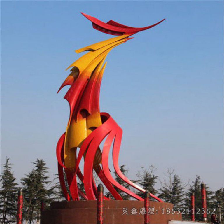 彩绘凤凰城市不锈钢雕塑
