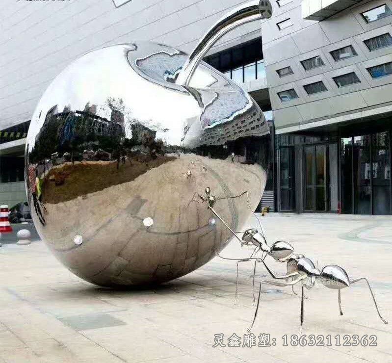 不锈钢镜面苹果景观雕塑