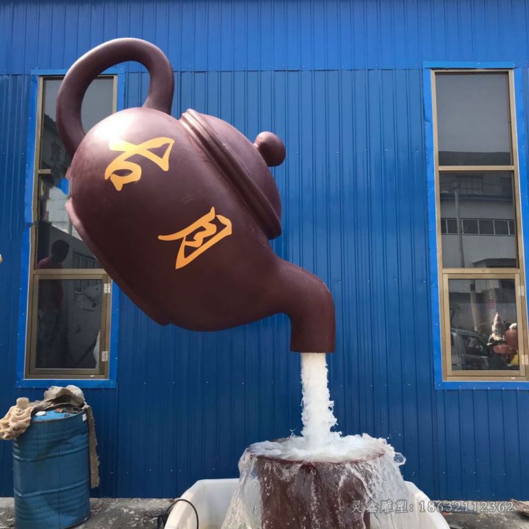 古铜色茶壶商场铜雕