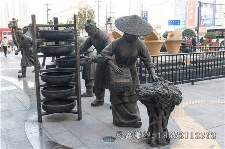 茶文化别墅人物铜雕