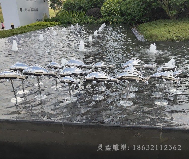 不锈钢鱼群公园标志雕塑
