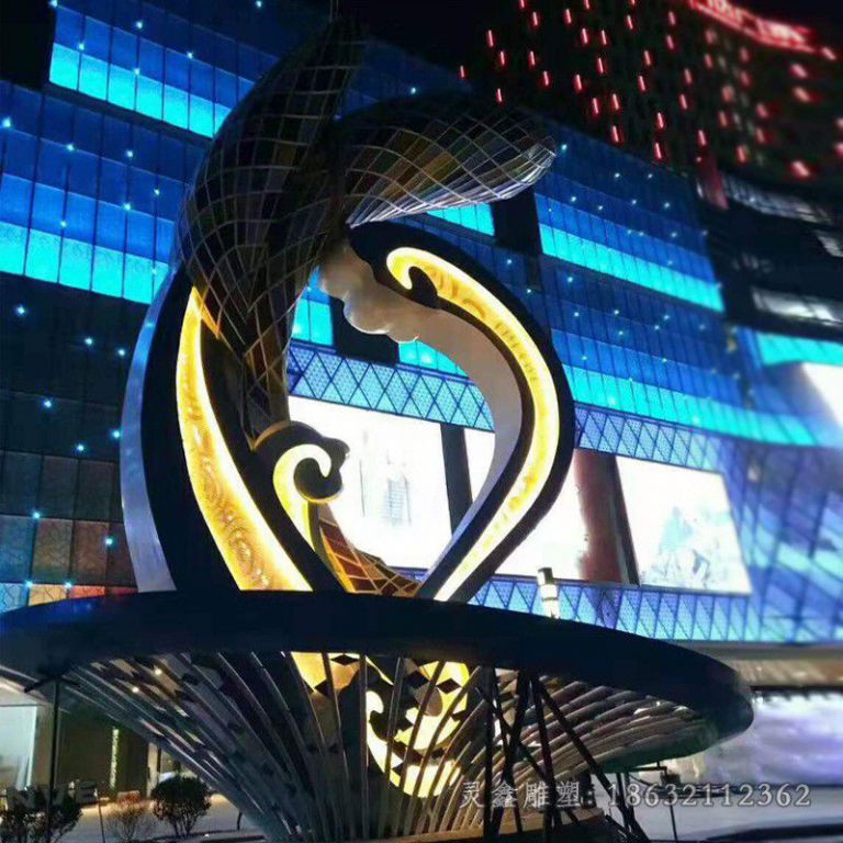 不锈钢彩绘海豚景观雕塑