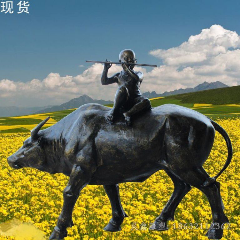 民俗牧童骑牛标志铜雕