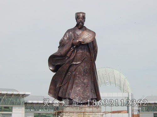 古代诸葛亮街边人物铜雕